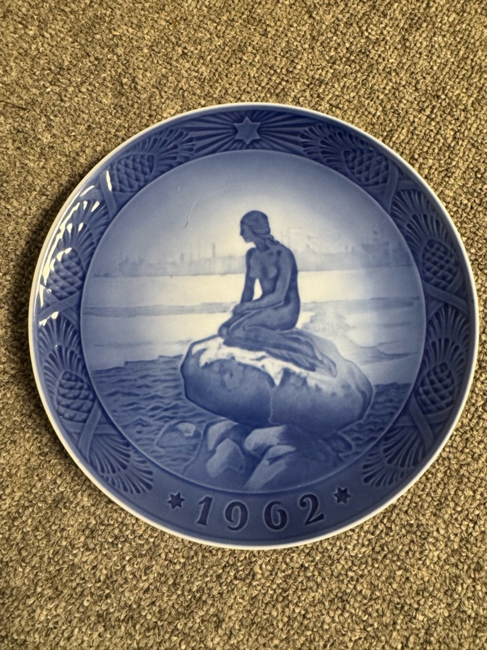 Royal Copenhagen Blue Porcelain Collector Plate - Mermaid on Rock